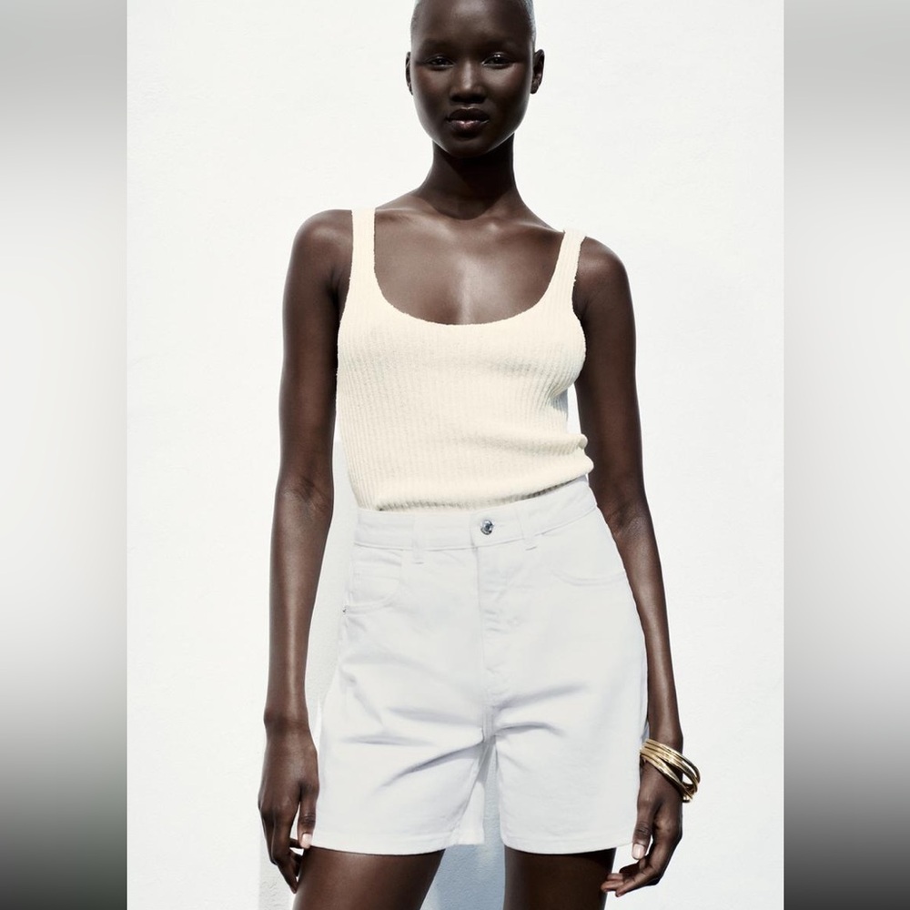 Zara Cream Ribbed Knit Tank Top